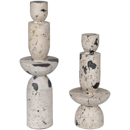 Uttermost Nouveau 22" Tall Limestone and Resin Abstract Table Statue - Set of 2 White / Black