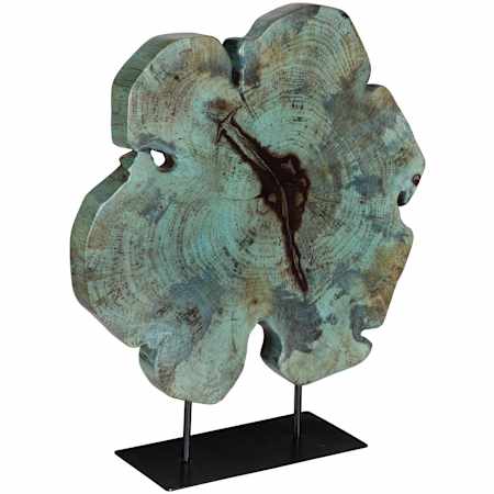 Uttermost Bahati Wood 22-13/16" Tall Metal and Wood Abstract Table Statue Black / Blue-Green