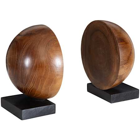 Uttermost Teak And Noir 8" Wide Teak Wood Bookends - Set of 2 Black / Natural