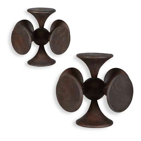 Uttermost Balanced Harmony 10" Tall Wood Patterns and Designs Sculpture Set of 2 Dark Walnut