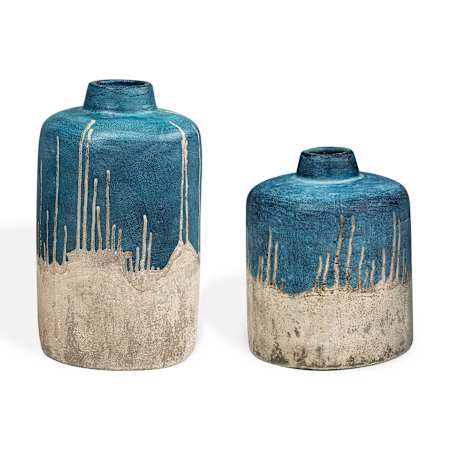 Uttermost Coastal Cascade Indoor-Outdoor Blue Vases - Set of 2 Blue / White