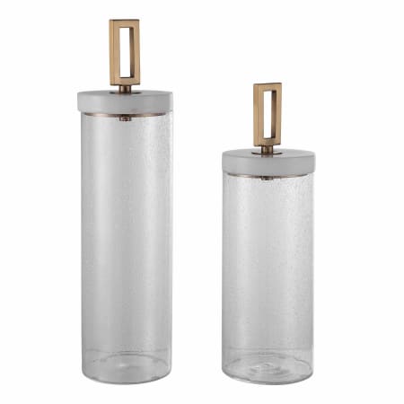 Uttermost Hayworth 6" Wide Glass, Iron and Marble Canister Clear / Gold