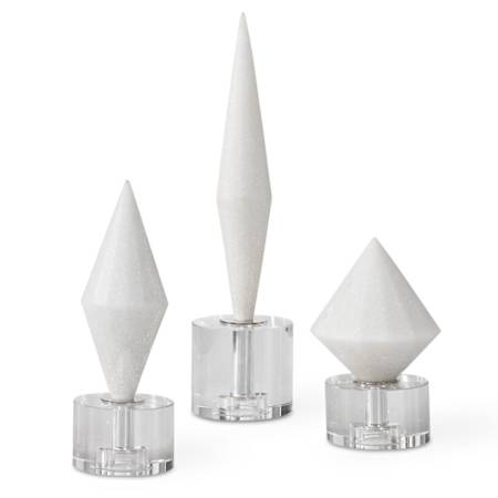 Uttermost Alize 14" Tall Crystal and Rice Stone Abstract Table Statue - Set of 3 Crystal / White