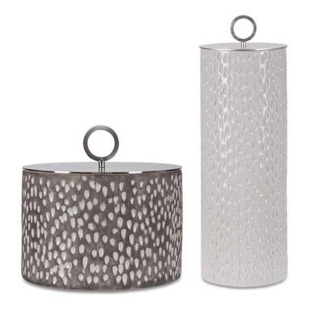 Uttermost Cyprien 19-1/4" Tall Ceramic and Steel Canisters - Set of 2 Brushed Nickel / Off White / Black