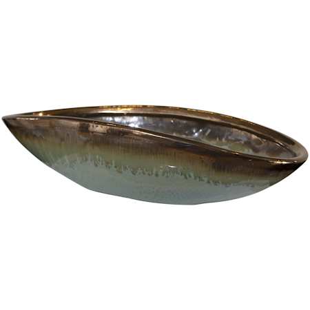 Uttermost Iroquois 15-3/4" Wide Earthenware Decorative Bowl Mint Green / Chocolate Brown
