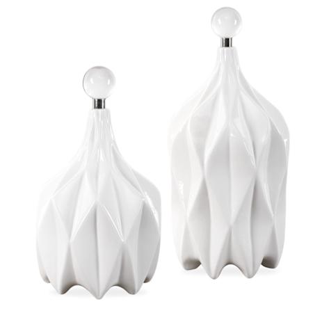 Uttermost Klara 8-1/4" Wide Ceramic and Crystal Bottles - Set of 2 Polished Nickel / White