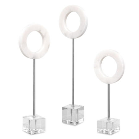 Uttermost Coin Toss 22" Tall Crystal and Marble Abstract Table Statue - Set of 3 Crystal / Chrome / White