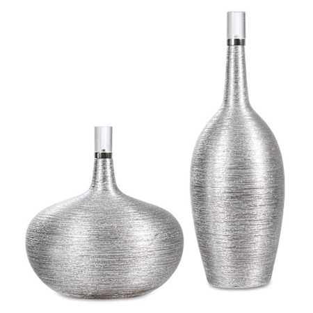 Uttermost Gatsby 6" Wide Ceramic and Crystal Bottles - Set of 2 Brushed Nickel / Silver