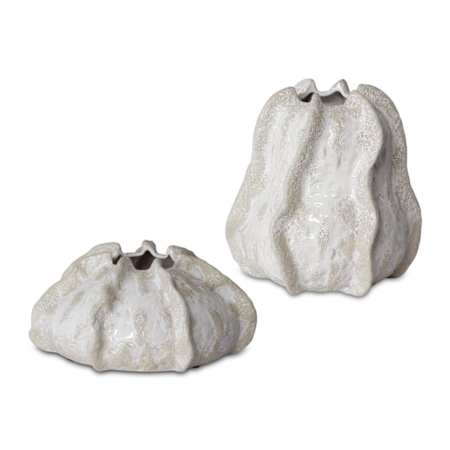 Uttermost Urchin 8-3/4" Tall Ceramic Vase - Set of 2 Ivory / Beige