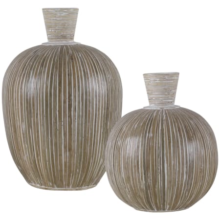 Uttermost Islander 16" Tall Terracotta and Bamboo Vase - Set of 2 White Washed