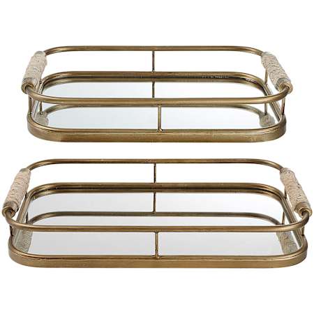 Uttermost Rosea 19-1/2" Wide Metal Trays - Set of 2 Brushed Gold / Natural