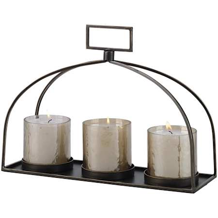 Uttermost Riad Glass and Iron Three Candle Table Pillar Candle Holder Dark Bronze / Clear