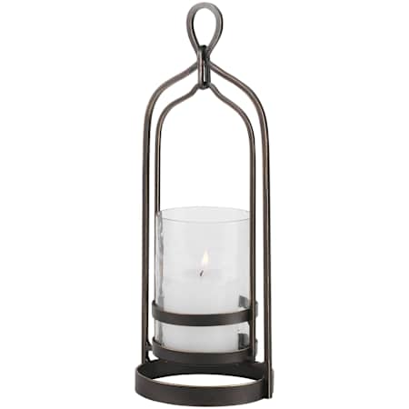 Uttermost Shepherd Glass and Iron Table Pillar Candle Holder Dark Bronze / Clear