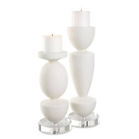 Uttermost Lido Rice Stone Table Pillar Candle Holder - Set of 2 Ivory