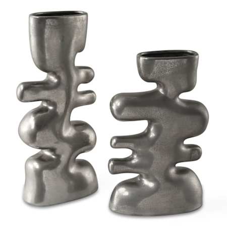 Uttermost Free Flowing 14-1/4" Tall Ceramic Vase - Set of 2 Tarnished Nickel