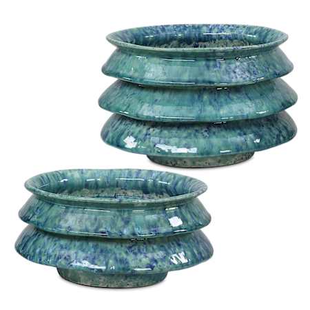 Uttermost ZigZag 10" Wide Ceramic Decorative Bowls - Set of 2 Blue / Green