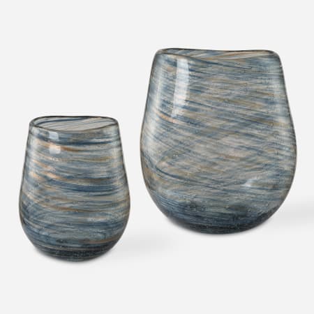 Uttermost Aurora Bubble Glass Decorative Vases - Set of 2 Blue