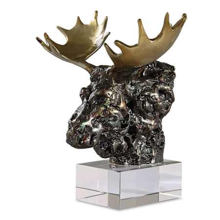 Uttermost Moose Bust 9" Tall Cast Iron and Crystal Animals Table Statue Crystal / Bronze / Gold