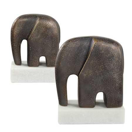 Uttermost Timeless Tusk 9-1/16" Tall Polyresin Animals Table Statue - Set of 2 White / Bronze