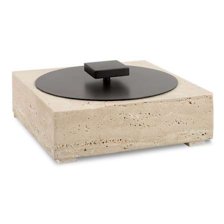 Uttermost Natural Luxe 4-1/2" Tall Iron and Travertine Boxes Oil Rubbed Bronze / Travertine