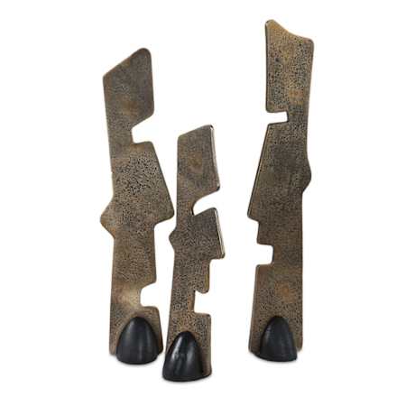 Uttermost Geometric Echoes 18" Tall Iron Abstract Table Statue - Set of 3 Black / Bronze