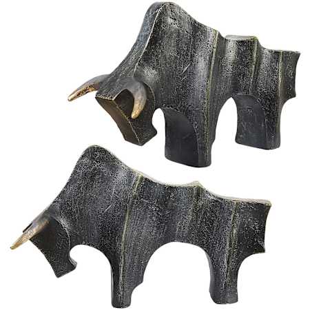 Uttermost Regal Bull 9-1/2" Tall Polyresin Animals Table Statue - Set of 2 Dark Bronze / Gold