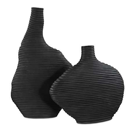 Uttermost Duostacked 18" Tall Ceramic Vases - Set of 2 Matte Black