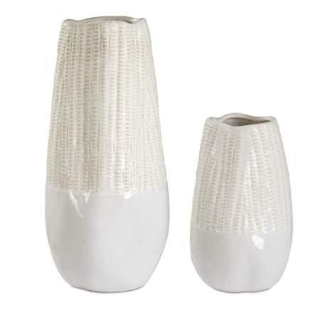 Uttermost Echo Ridge 15" Tall Ceramic Vases - Set of 2 Off White / Caramel