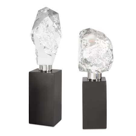 Uttermost Crystal Peak 13" Tall Crystal and Metal Minerals and Rocks Sculpture Set of 2 Crystal / Black