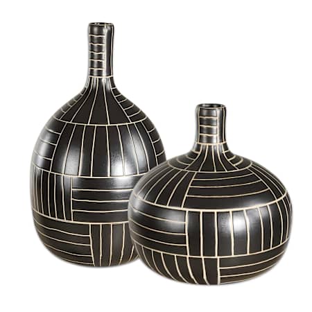 Uttermost Graphite 14" Tall Ceramic Vases - Set of 2 Black / Ivory