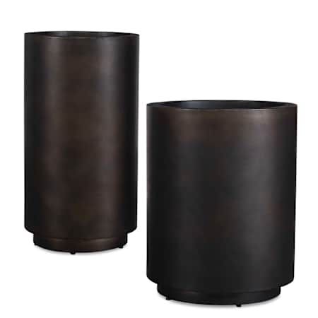 Uttermost Volcan 12" Wide Iron Outdoor Planters - Set of 2 Matte Bronze