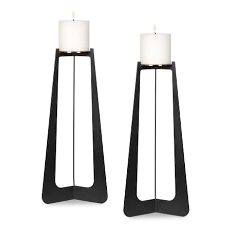 Uttermost Columnar Black Candleholder - Set of 2 Black / Brass