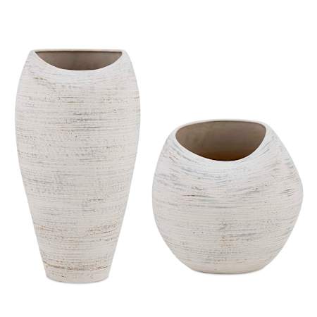 Uttermost Inara Indoor-Outdoor White Vases - Set of 2 Blue / White
