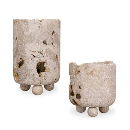 Uttermost Indoor-Outdoor Quarried Stone Candleholders, S/2 Brown / White