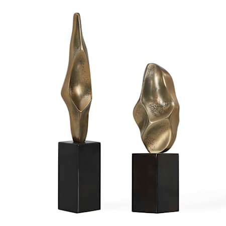 Uttermost 19" Tall Fluid Geometry Gold Sculpture - Set of 2 Black / Gold