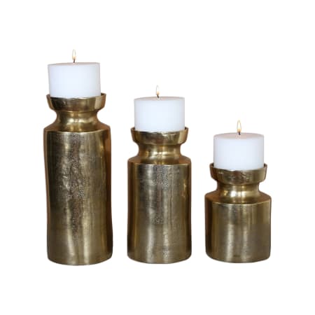Uttermost Amina Textured Cast Aluminum Pillar Candleholders - Set of (3) Antique Brass