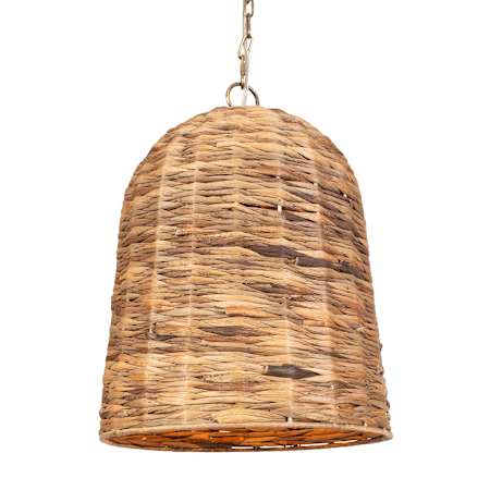Uttermost Rotorua 14" Wide Pendant with Seagrass Shade Antique Brass