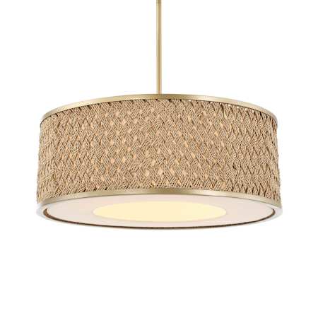 Uttermost Pinchot 4 Light 22" Wide Pendant with Rattan Shade Brushed Matte Gold