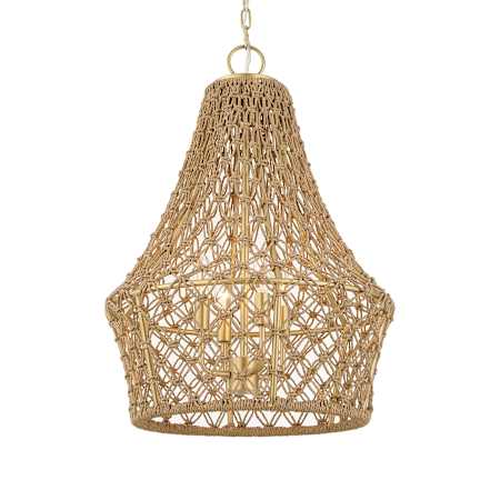 Uttermost Macrame 4 Light 18" Wide Pendant with Rattan Shade Brushed Gold
