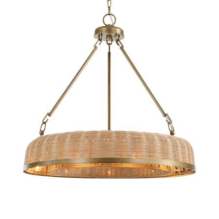 Uttermost Ladakh 9 Light 28" Wide Pendant with Woven Cane Shade Weathered Brushed Brass