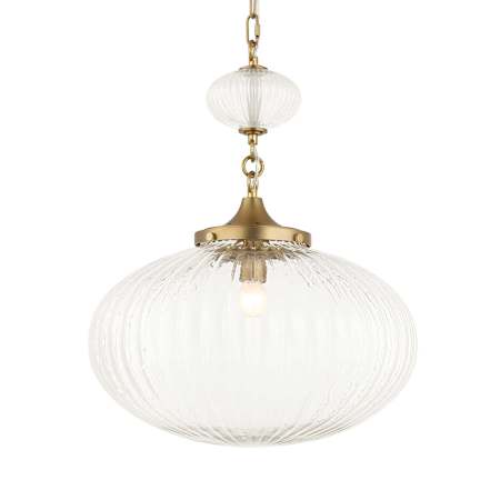 Uttermost Bellaire 17" Wide Pendant with Clear, Ribbed Glass Shade Matte Brushed Gold