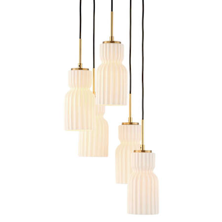 Uttermost Vanier 5 Light 14" Wide Multi Light Pendant with Ceramic Shades Warm Brass