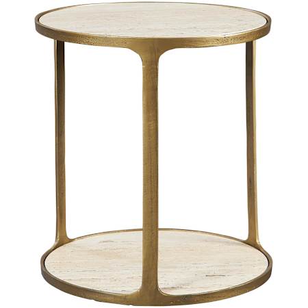 Uttermost Clench 21" Diameter Metal and Stone Accent Table Antique Brass / Beige