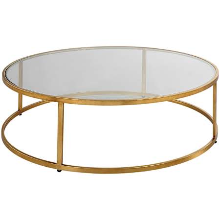Uttermost Radius 48" Diameter Glass and Metal Table Antiquated Gold / Clear