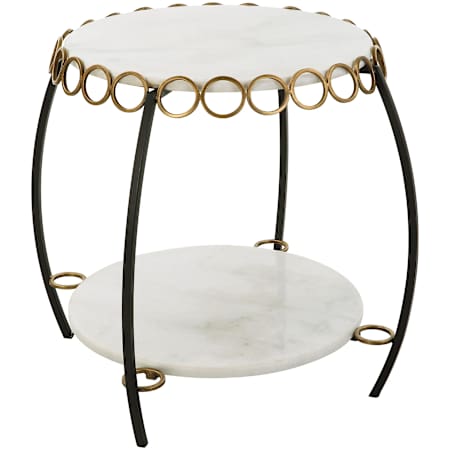 Uttermost Chainlink 25" Diameter Iron and Marble Accent Table Matte Black / Antique Gold