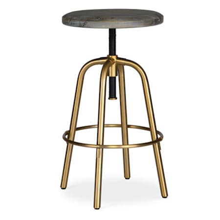 Uttermost Revolve 17" Wide Acacia and Iron Accent Stool Brushed Brass / Light Gray