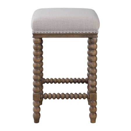 Uttermost Pryce 15" Wide Wooden Upholstered Counter Stool with Nailhead Trim and Spindled Legs Soft Ivory