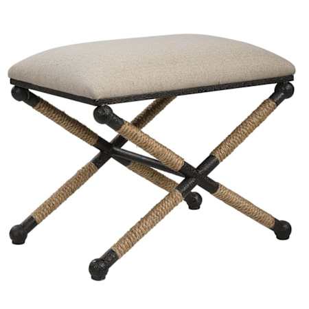 Uttermost Firth 24" Wide Iron Framed Cotton and Polyester Bench Rustic Iron / Natural Rope / Oatmeal