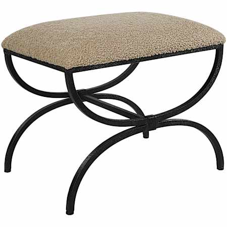 Uttermost Hacienda 24" Wide Iron Framed Polyester Bench Aged Black / Latte