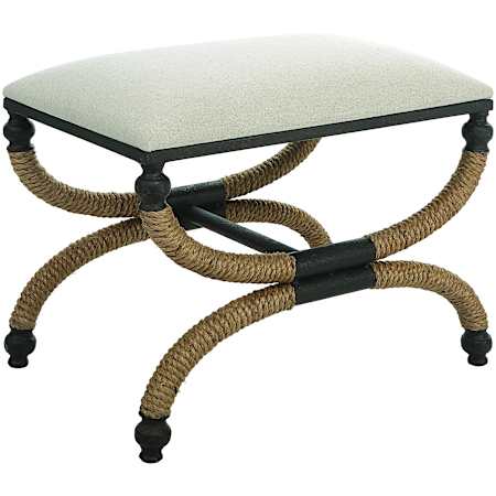 Uttermost Icaria 24" Wide Iron Framed Cotton and Polyester Bench Black / Natural Rope / Oatmeal